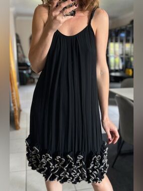 Yoana Baraschi Silk Black Mini Dress with Ruffled Hem Sz M